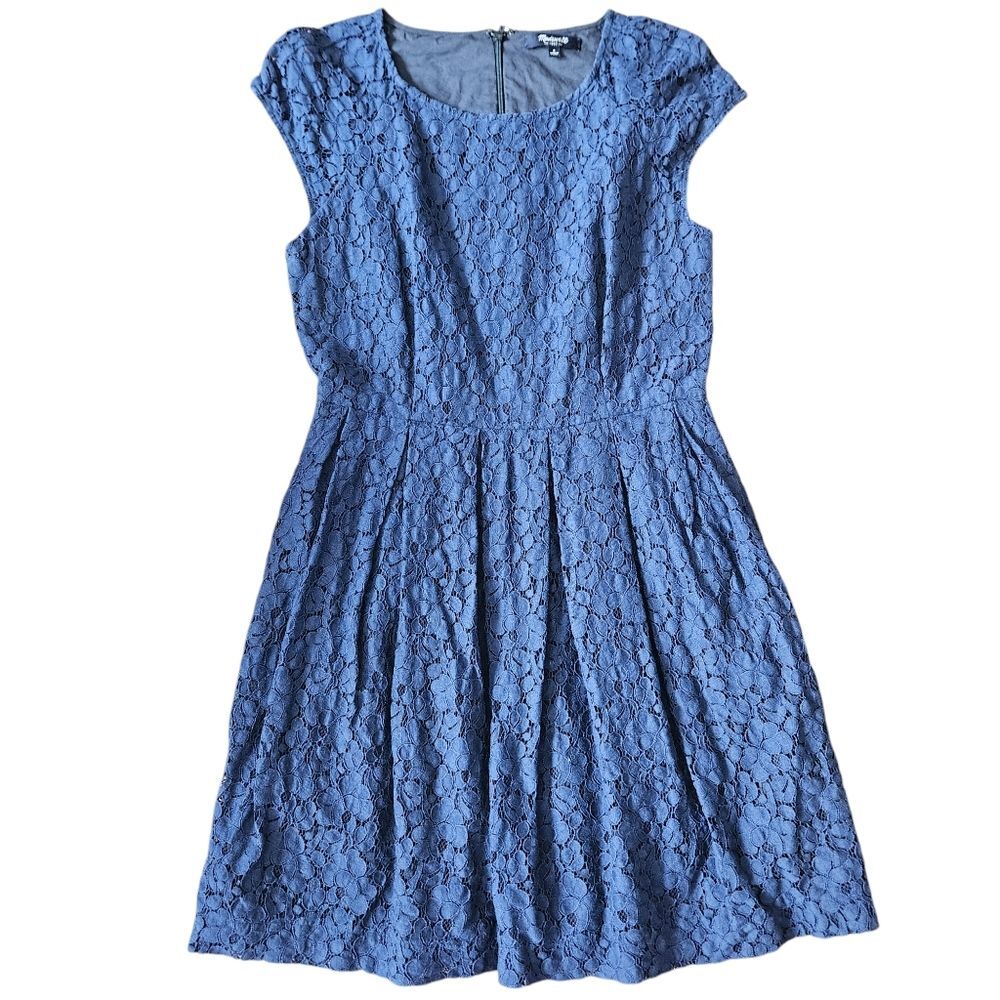 Madewell Navy Blue Floral Lace Overlay Cap Sleeve Dress 4 Feminine Girly Fem